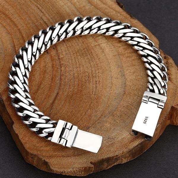 《QBOX 》FASHION 飾品【TSB2571616】精緻個性復古編織鎖甲鏈設計扣環S925純銀手鍊/手環-細節圖6