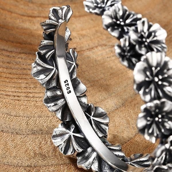 《 QBOX 》FASHION 飾品【BST1030273】精致個性復古繁花似錦花朵開口S925純銀手鐲/泰銀手環-細節圖5
