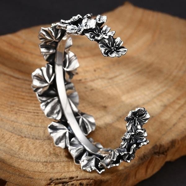 《 QBOX 》FASHION 飾品【BST1030273】精致個性復古繁花似錦花朵開口S925純銀手鐲/泰銀手環-細節圖6