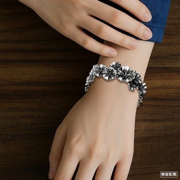 《 QBOX 》FASHION 飾品【BST1030273】精致個性復古繁花似錦花朵開口S925純銀手鐲/泰銀手環-細節圖7