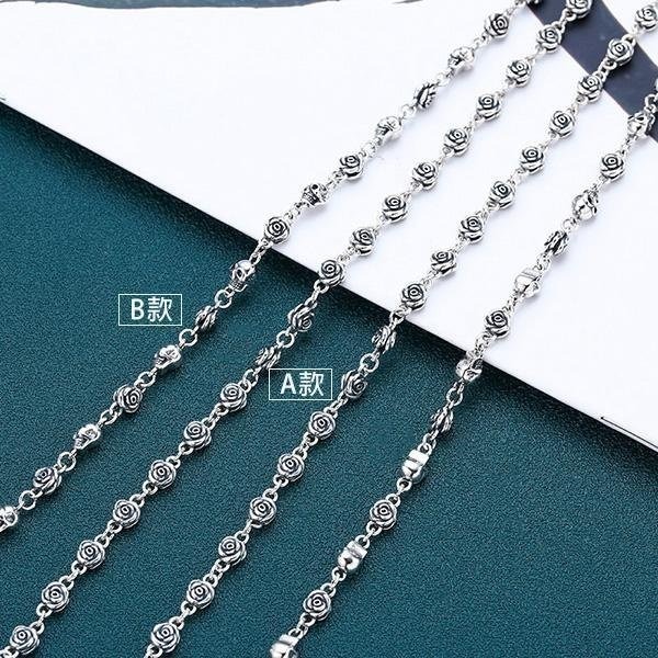 《 QBOX 》FASHION 飾品【TSN25625428】精緻個性復古骷顱頭玫瑰花誓約扣環S925純銀項鍊-細節圖4