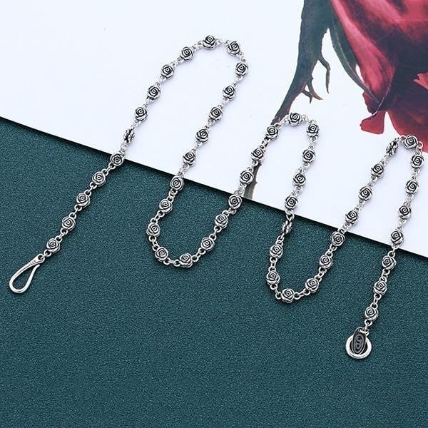 《 QBOX 》FASHION 飾品【TSN25625428】精緻個性復古骷顱頭玫瑰花誓約扣環S925純銀項鍊-細節圖6