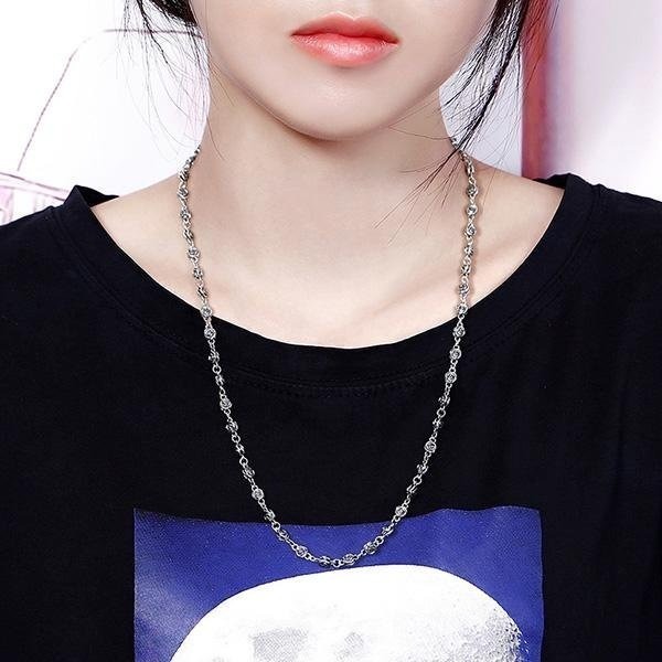 《 QBOX 》FASHION 飾品【TSN25625428】精緻個性復古骷顱頭玫瑰花誓約扣環S925純銀項鍊-細節圖7