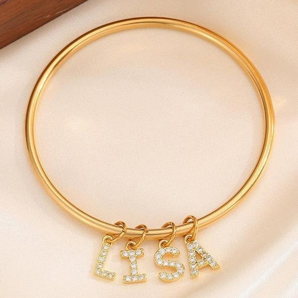 《 QBOX 》FASHION 飾品【GB-108】 精緻個性金色鋯石訂製字母DIY鈦鋼手鐲/手環-細節圖6