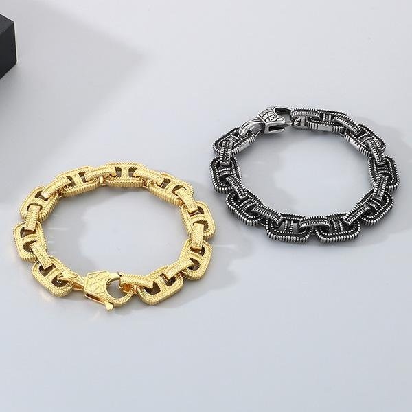 《QBOX 》FASHION 飾品【BK184815】 個性復古粗曠日字編織紋路環扣鑄造鈦鋼手鍊/手環-細節圖4