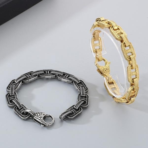 《QBOX 》FASHION 飾品【BK184815】 個性復古粗曠日字編織紋路環扣鑄造鈦鋼手鍊/手環-細節圖5