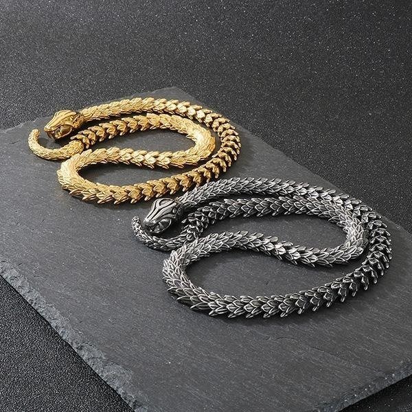 《 QBOX 》FASHION 飾品【NK286886】個性精工復古靈蛇設計鈦鋼項鍊/鋼鍊條-細節圖5