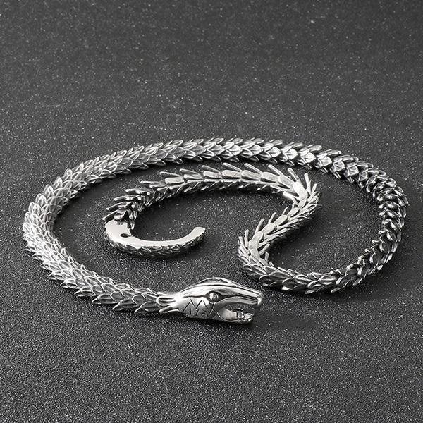 《 QBOX 》FASHION 飾品【NK286886】個性精工復古靈蛇設計鈦鋼項鍊/鋼鍊條-細節圖7