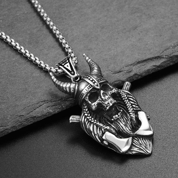 《 QBOX 》FASHION 飾品【CLHP170】精緻個性北歐海盜狂戰士骷顱頭鑄造鈦鋼墬子項鍊/掛飾-細節圖3