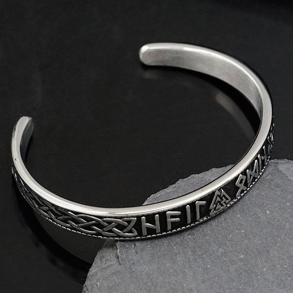 《 QBOX 》FASHION 飾品【BBRG-077A】 精緻個性北歐維京符文三角圖騰鑄造鈦鋼開口手鐲/手環-細節圖4