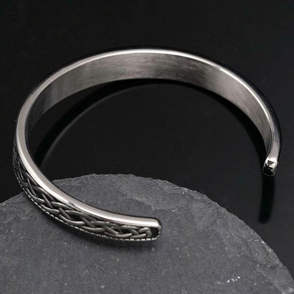 《 QBOX 》FASHION 飾品【BBRG-077A】 精緻個性北歐維京符文三角圖騰鑄造鈦鋼開口手鐲/手環-細節圖5