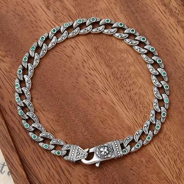 《QBOX 》FASHION 飾品【TSB25623272】精緻個性復古獅首雕花鑲鑽扣環S925純銀手鍊/手環-細節圖4