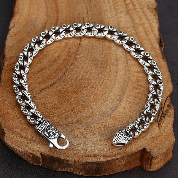 《QBOX 》FASHION 飾品【TSB25623272】精緻個性復古獅首雕花鑲鑽扣環S925純銀手鍊/手環-細節圖6