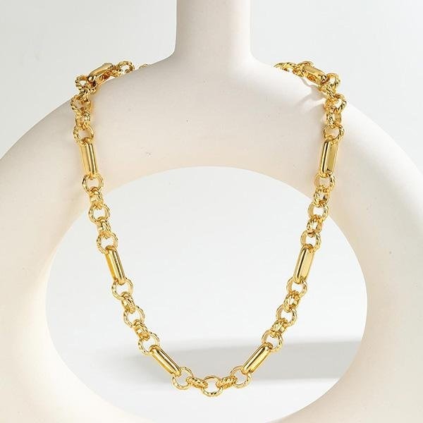 《 QBOX 》FASHION 飾品【GBR-2525】 精緻個性女款奢金刻紋圓環拼接鈦鋼手鍊/項鍊(套組)-細節圖6