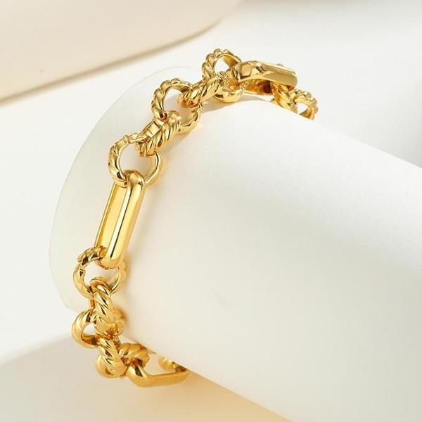 《 QBOX 》FASHION 飾品【GBR-2525】 精緻個性女款奢金刻紋圓環拼接鈦鋼手鍊/項鍊(套組)-細節圖7