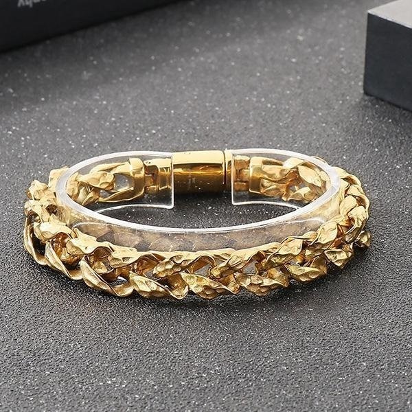 《QBOX 》FASHION 飾品【BK186918】 個性龐克風粗曠扭打紋路編織環扣鑄造鈦鋼手鍊/手環-細節圖3