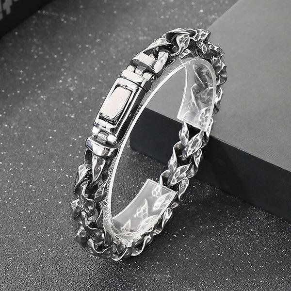 《QBOX 》FASHION 飾品【BK186918】 個性龐克風粗曠扭打紋路編織環扣鑄造鈦鋼手鍊/手環-細節圖4