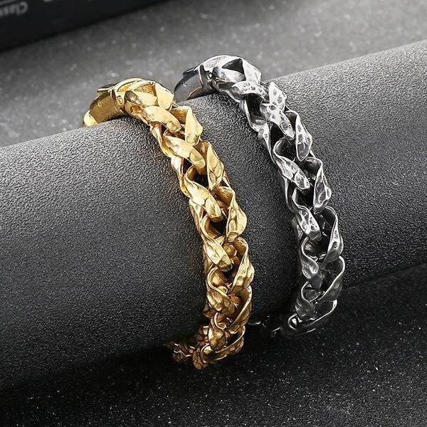 《QBOX 》FASHION 飾品【BK186918】 個性龐克風粗曠扭打紋路編織環扣鑄造鈦鋼手鍊/手環-細節圖6