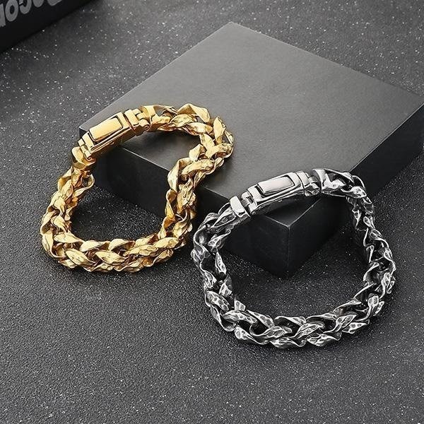 《QBOX 》FASHION 飾品【BK186918】 個性龐克風粗曠扭打紋路編織環扣鑄造鈦鋼手鍊/手環-細節圖7