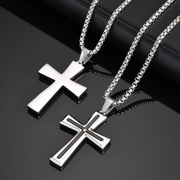 QBOX 》FASHION 飾品【GPN-2113】精緻個性嘻哈簡約間黑單鑽十字架鈦鋼墬子項鍊/掛飾-細節圖3