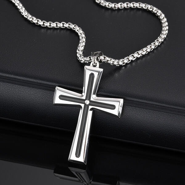QBOX 》FASHION 飾品【GPN-2113】精緻個性嘻哈簡約間黑單鑽十字架鈦鋼墬子項鍊/掛飾-細節圖4