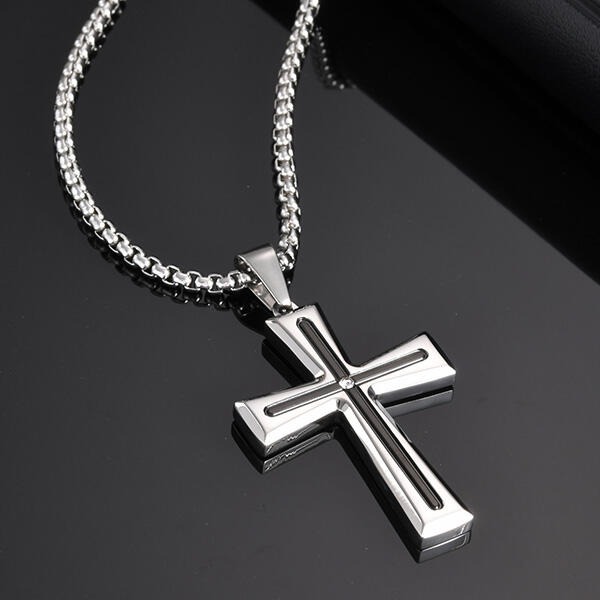 QBOX 》FASHION 飾品【GPN-2113】精緻個性嘻哈簡約間黑單鑽十字架鈦鋼墬子項鍊/掛飾-細節圖5
