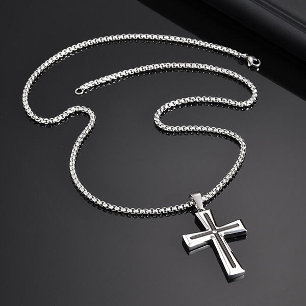 QBOX 》FASHION 飾品【GPN-2113】精緻個性嘻哈簡約間黑單鑽十字架鈦鋼墬子項鍊/掛飾-細節圖6