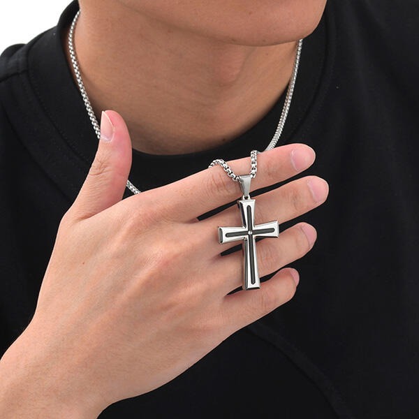QBOX 》FASHION 飾品【GPN-2113】精緻個性嘻哈簡約間黑單鑽十字架鈦鋼墬子項鍊/掛飾-細節圖8