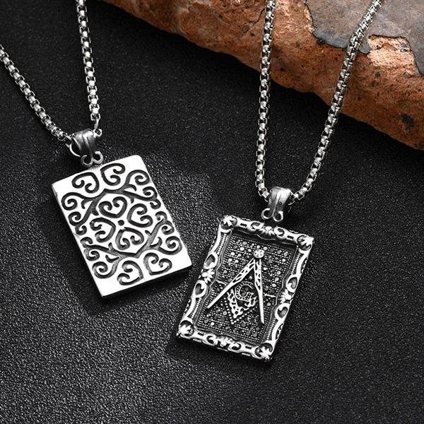 《 QBOX 》FASHION 飾品【CPN-2156】精緻個性復古共濟會標誌方牌鑄造鈦鋼墬子項鍊/掛飾-細節圖5