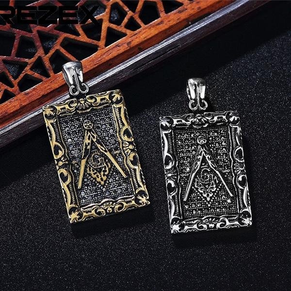 《 QBOX 》FASHION 飾品【CPN-2156】精緻個性復古共濟會標誌方牌鑄造鈦鋼墬子項鍊/掛飾-細節圖6