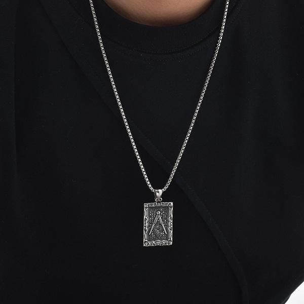《 QBOX 》FASHION 飾品【CPN-2156】精緻個性復古共濟會標誌方牌鑄造鈦鋼墬子項鍊/掛飾-細節圖8