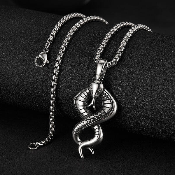 《 QBOX 》FASHION 飾品【C25N2635】精緻個性復古潮流靈蛇幻影鈦鋼墬子項鍊/掛飾-細節圖4