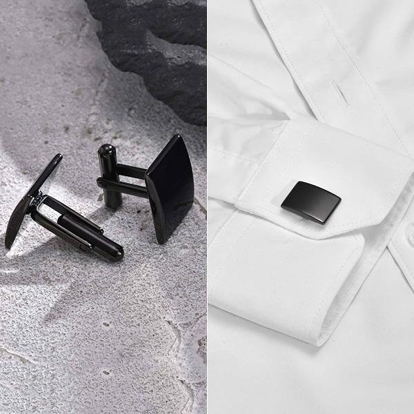 《 QBOX 》FASHION 飾品【GCL-057】精緻個性經典百搭商務方形弧面鈦鋼袖扣(三色)-細節圖7