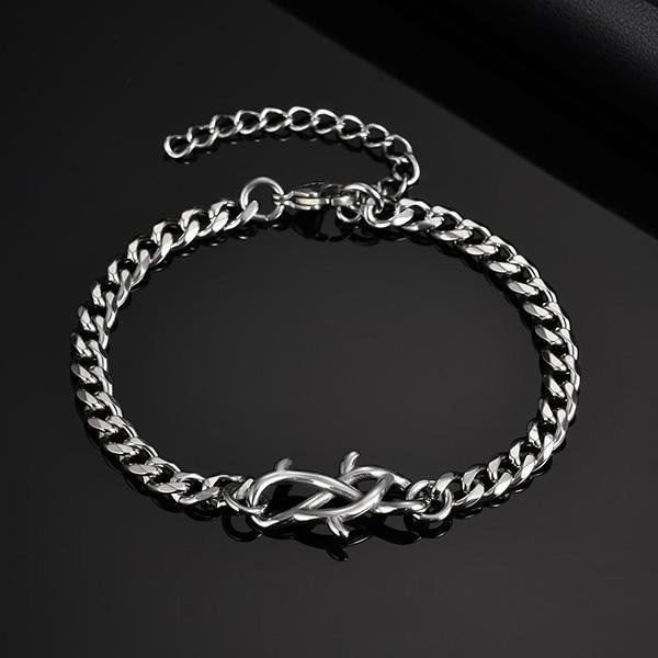 《QBOX 》FASHION 飾品【GBR-2570】 個性無盡羈絆・荊棘平磨環扣鈦鋼手鍊/手環-細節圖3