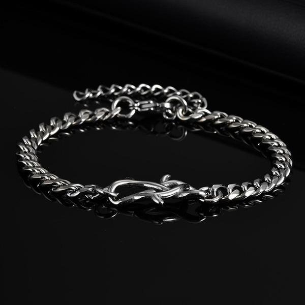 《QBOX 》FASHION 飾品【GBR-2570】 個性無盡羈絆・荊棘平磨環扣鈦鋼手鍊/手環-細節圖7