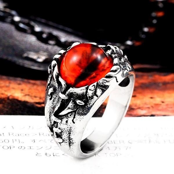 《 QBOX 》FASHION 飾品【RBR8-578】精緻個性復古龐克風炎龍之瞳鈦鋼戒指/戒環-細節圖4