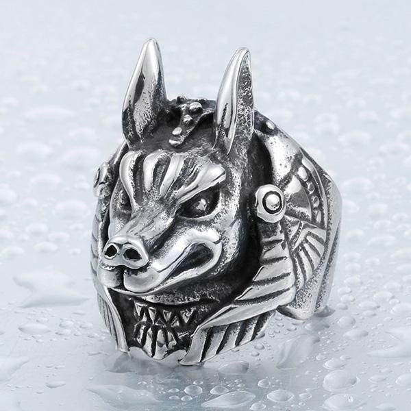 《 QBOX 》FASHION 飾品【RBR8-391】精緻個性復古阿努比斯胡狼頭鈦鋼戒指/戒環-細節圖4
