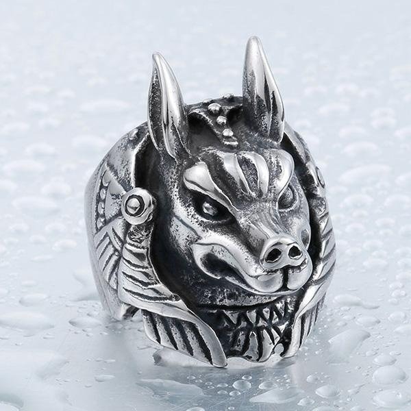 《 QBOX 》FASHION 飾品【RBR8-391】精緻個性復古阿努比斯胡狼頭鈦鋼戒指/戒環-細節圖5