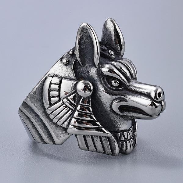 《 QBOX 》FASHION 飾品【RBR8-391】精緻個性復古阿努比斯胡狼頭鈦鋼戒指/戒環-細節圖6