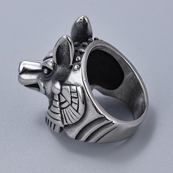《 QBOX 》FASHION 飾品【RBR8-391】精緻個性復古阿努比斯胡狼頭鈦鋼戒指/戒環-細節圖7