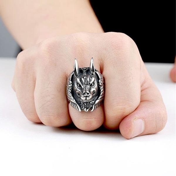 《 QBOX 》FASHION 飾品【RBR8-391】精緻個性復古阿努比斯胡狼頭鈦鋼戒指/戒環-細節圖8