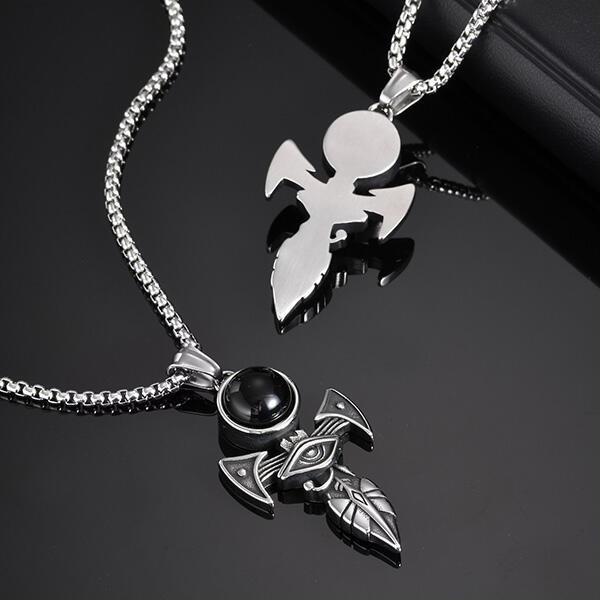 《 QBOX 》FASHION 飾品【GPN-2153】精緻個性荷魯斯之眼十字架鈦鋼墬子項鍊/掛飾-細節圖3