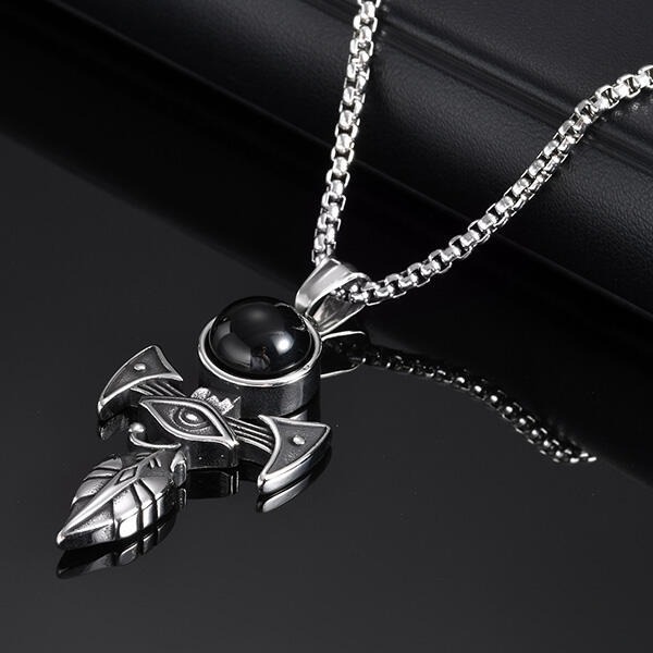 《 QBOX 》FASHION 飾品【GPN-2153】精緻個性荷魯斯之眼十字架鈦鋼墬子項鍊/掛飾-細節圖5