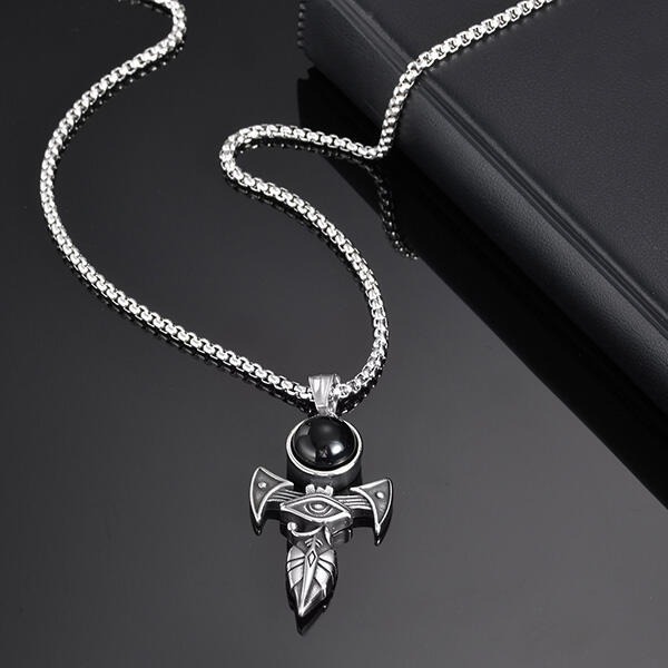 《 QBOX 》FASHION 飾品【GPN-2153】精緻個性荷魯斯之眼十字架鈦鋼墬子項鍊/掛飾-細節圖6