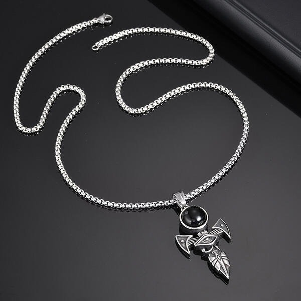 《 QBOX 》FASHION 飾品【GPN-2153】精緻個性荷魯斯之眼十字架鈦鋼墬子項鍊/掛飾-細節圖7