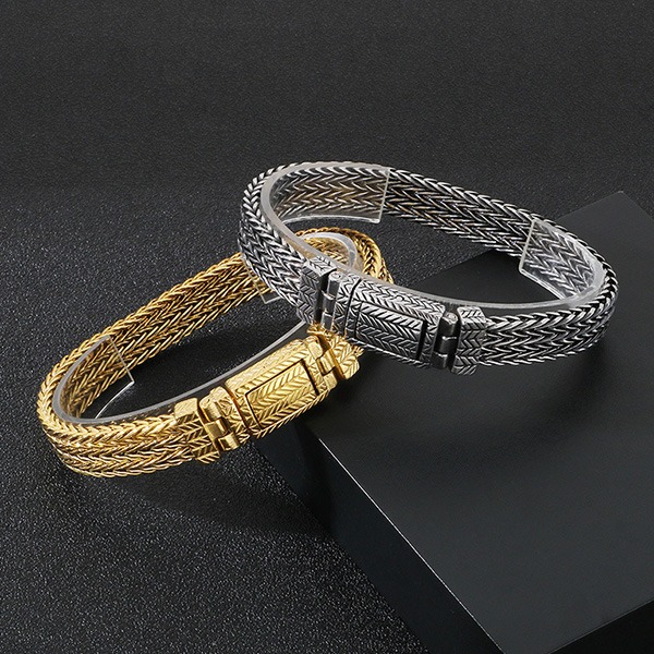 《QBOX 》FASHION 飾品【BK180523】 精緻個性歲月麥穗編織紋理鑄造鈦鋼手鍊/手環(二色)-細節圖3