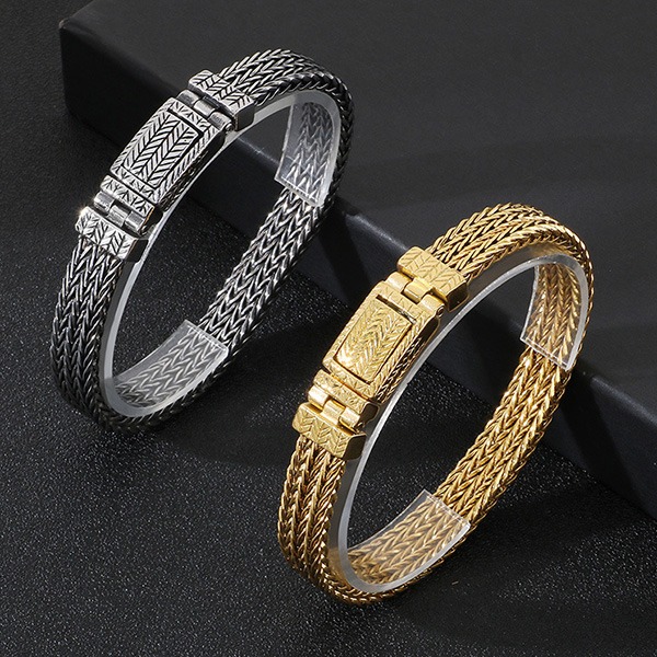 《QBOX 》FASHION 飾品【BK180523】 精緻個性歲月麥穗編織紋理鑄造鈦鋼手鍊/手環(二色)-細節圖4