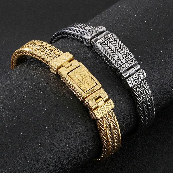 《QBOX 》FASHION 飾品【BK180523】 精緻個性歲月麥穗編織紋理鑄造鈦鋼手鍊/手環(二色)-細節圖5