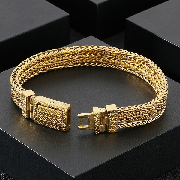 《QBOX 》FASHION 飾品【BK180523】 精緻個性歲月麥穗編織紋理鑄造鈦鋼手鍊/手環(二色)-細節圖6