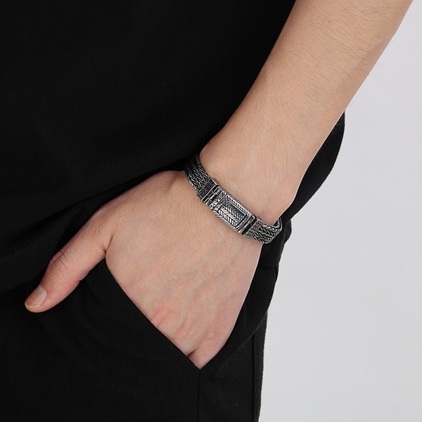 《QBOX 》FASHION 飾品【BK180523】 精緻個性歲月麥穗編織紋理鑄造鈦鋼手鍊/手環(二色)-細節圖7